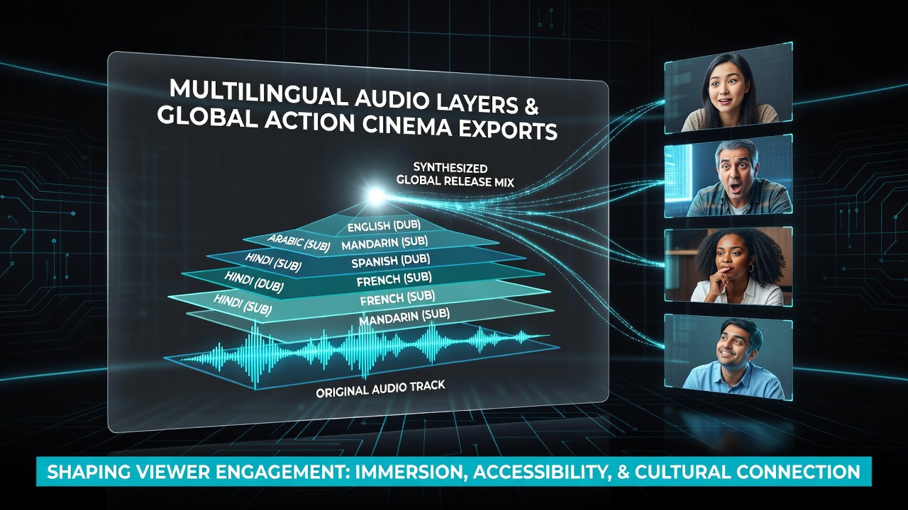 Multilingual audio layers integrated into action film sound design for global markets