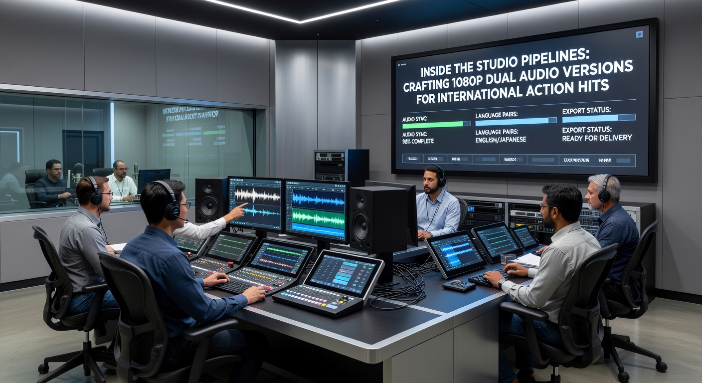 Color grading suite where editors verify 1080p dual audio action sequences