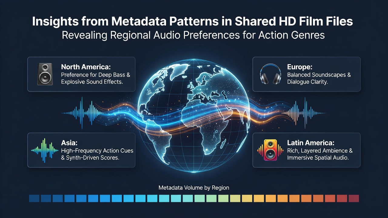 Visualization of metadata analysis showing audio track preferences across different regions for HD action films