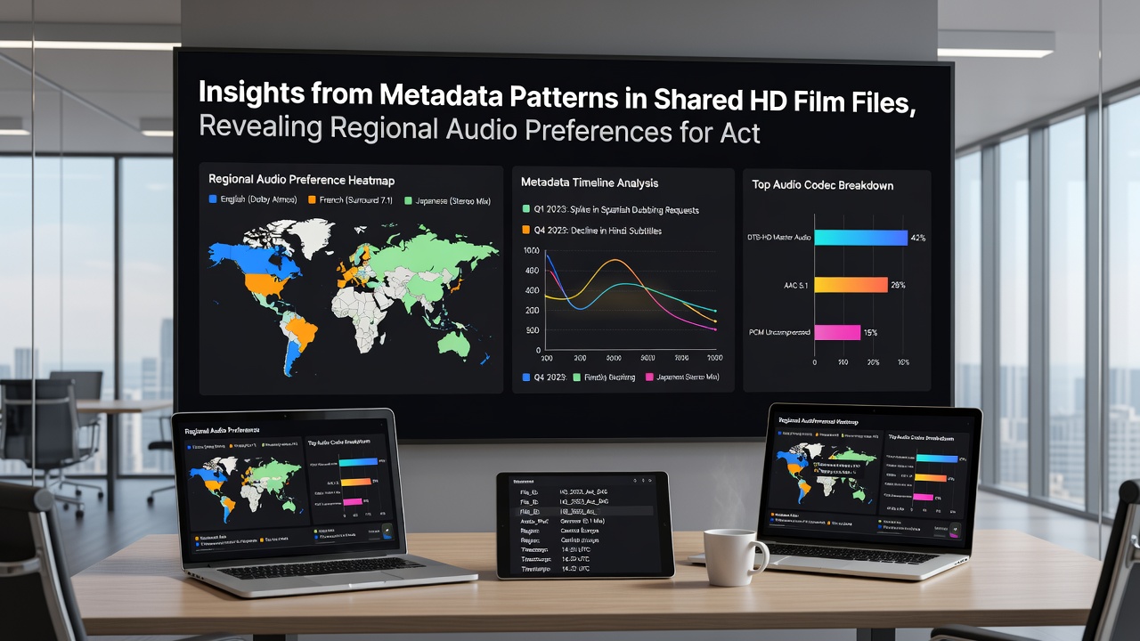 Chart displaying regional breakdown of preferred audio languages in shared HD action movie files