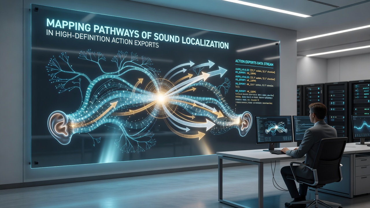 Audio workstation interface displaying sound object placement for action sequence export
