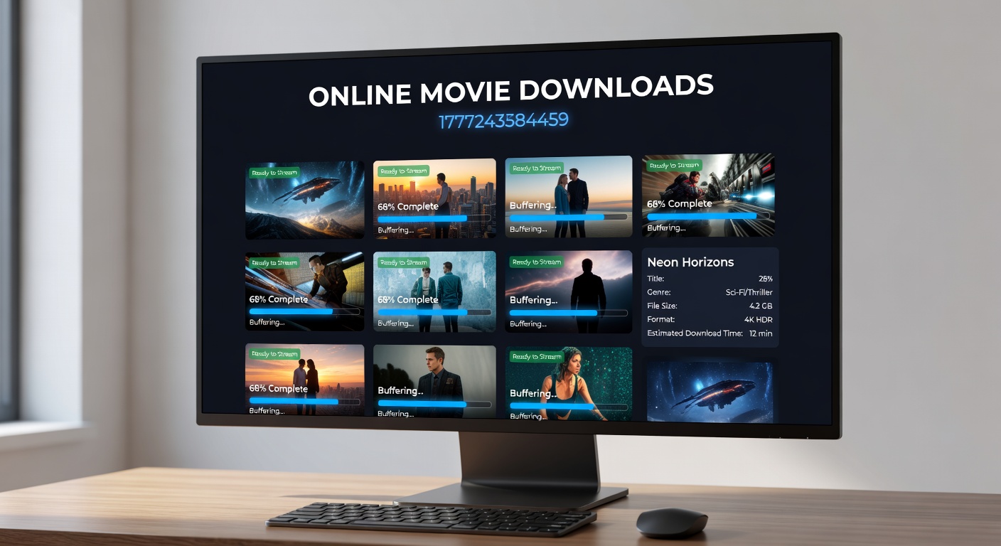 Illustration of a secure digital vault unlocking movie files with blockchain icons and global network lines, representing advanced protection for online film distribution